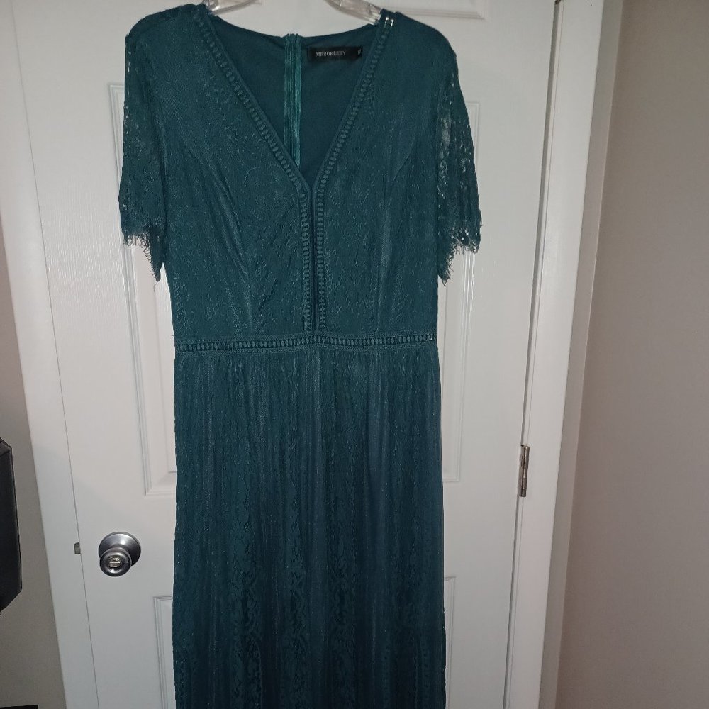 MEROKEETY Women's V Neck Short Sleeve Floral Lace Dress Size XL - Picture 4 of 4